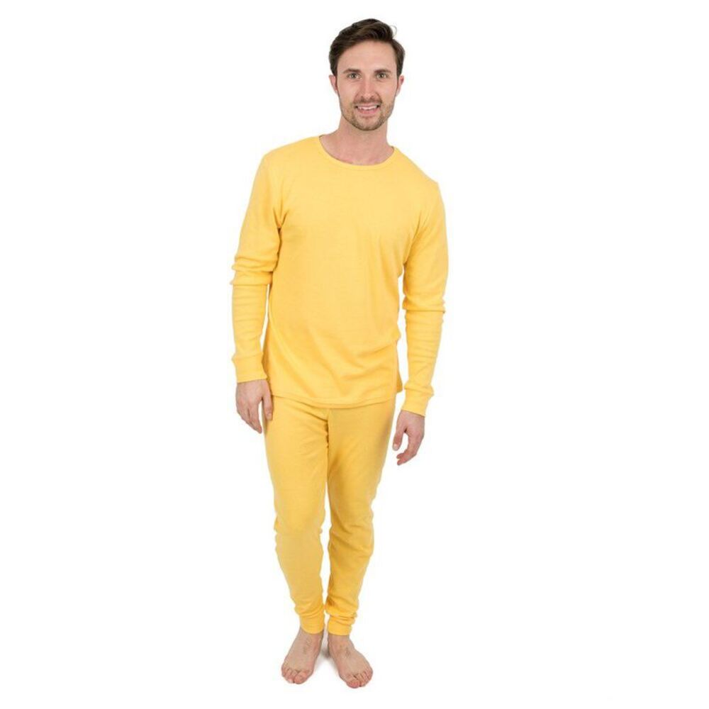 Leveret Mens Two Piece Cotton Pajamas Solid Yellow S
